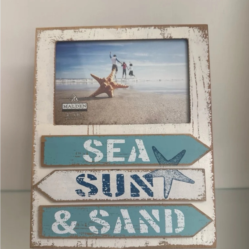 Malden Coastal Sea Sun & Sand Frame - Blue, White, Brown